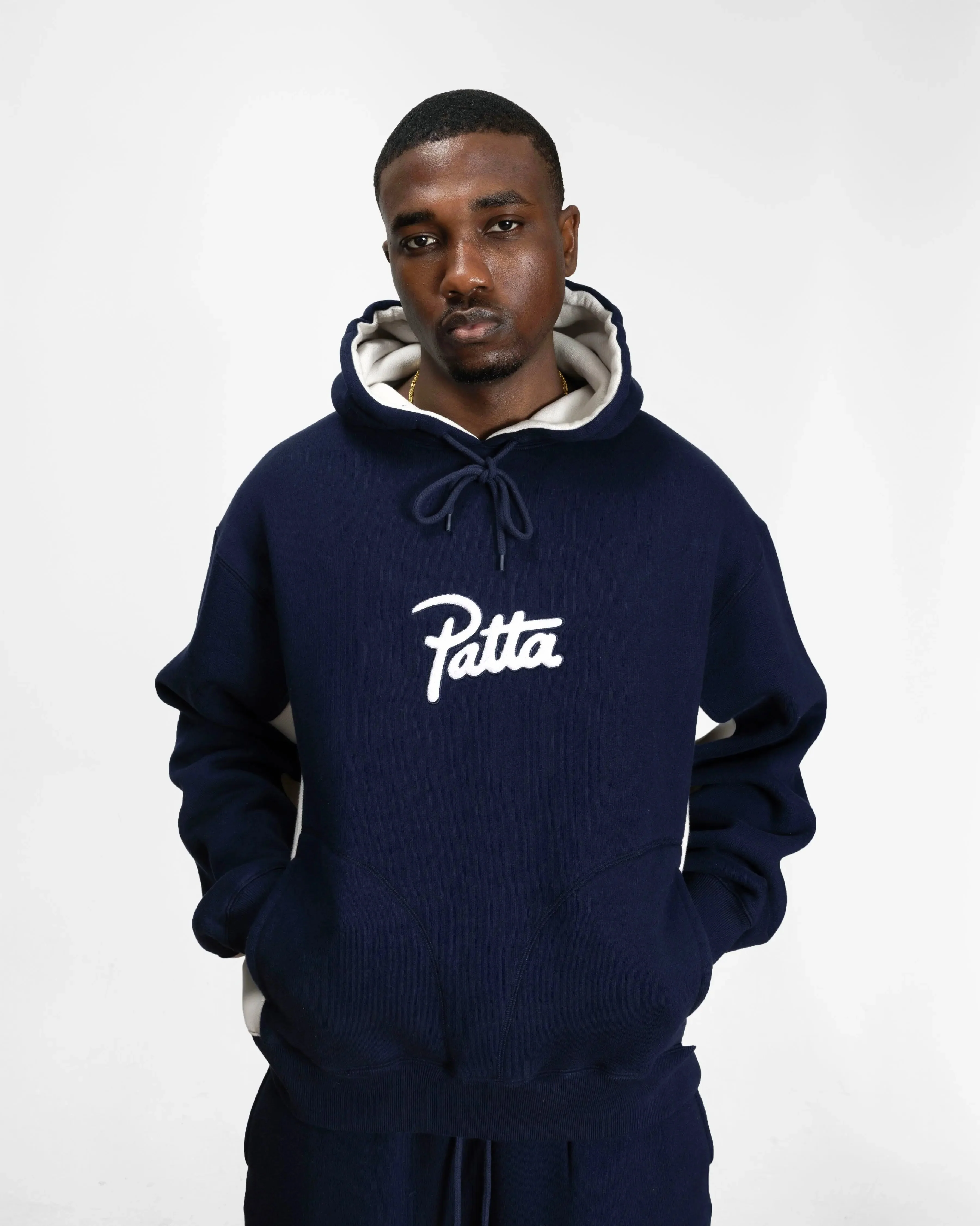 Patta Chenille Logo Hooded Sweater (Black Iris) - Image 3