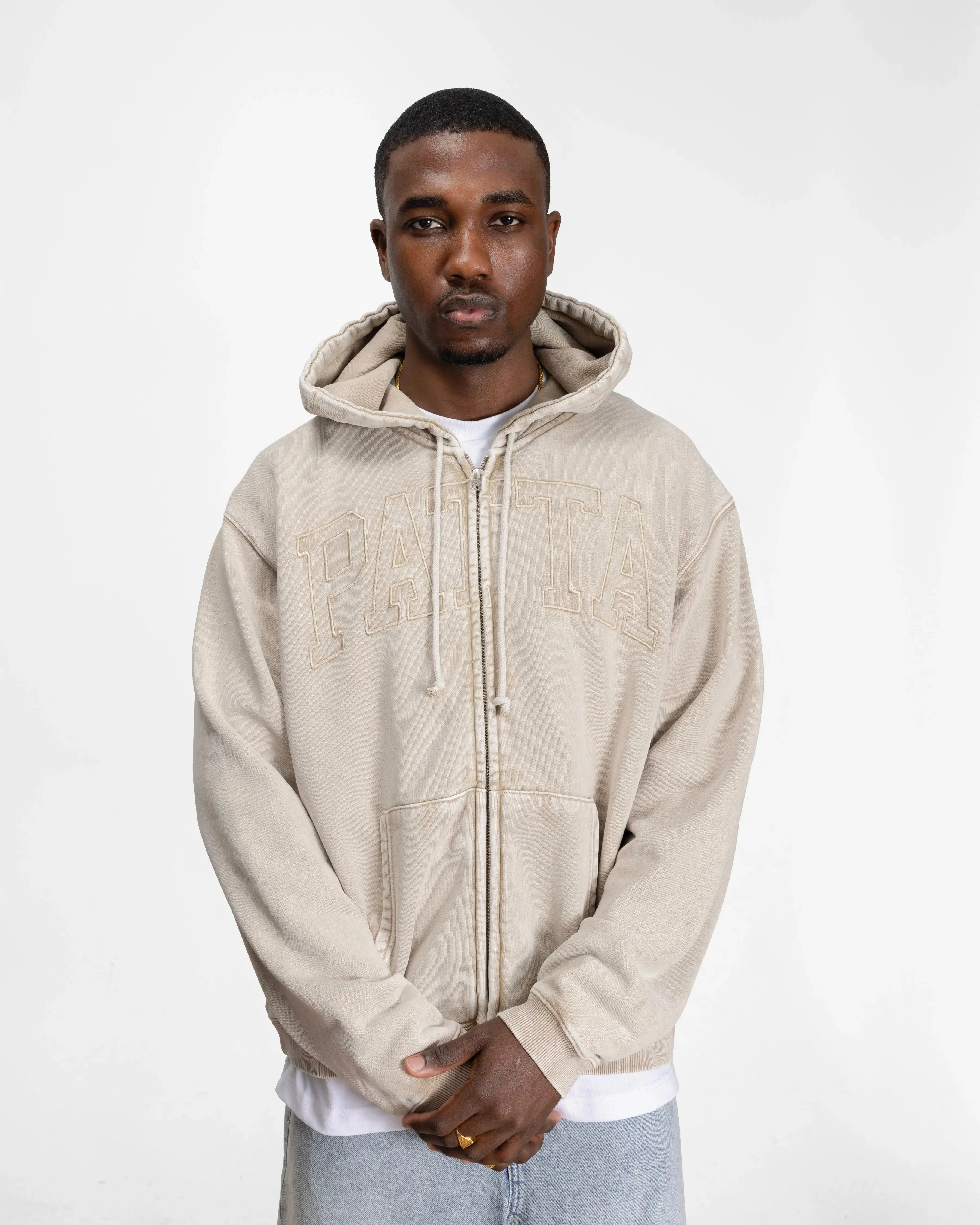 Patta Loopback Logo Zip Hooded Sweater (Irish Cream) - Image 3